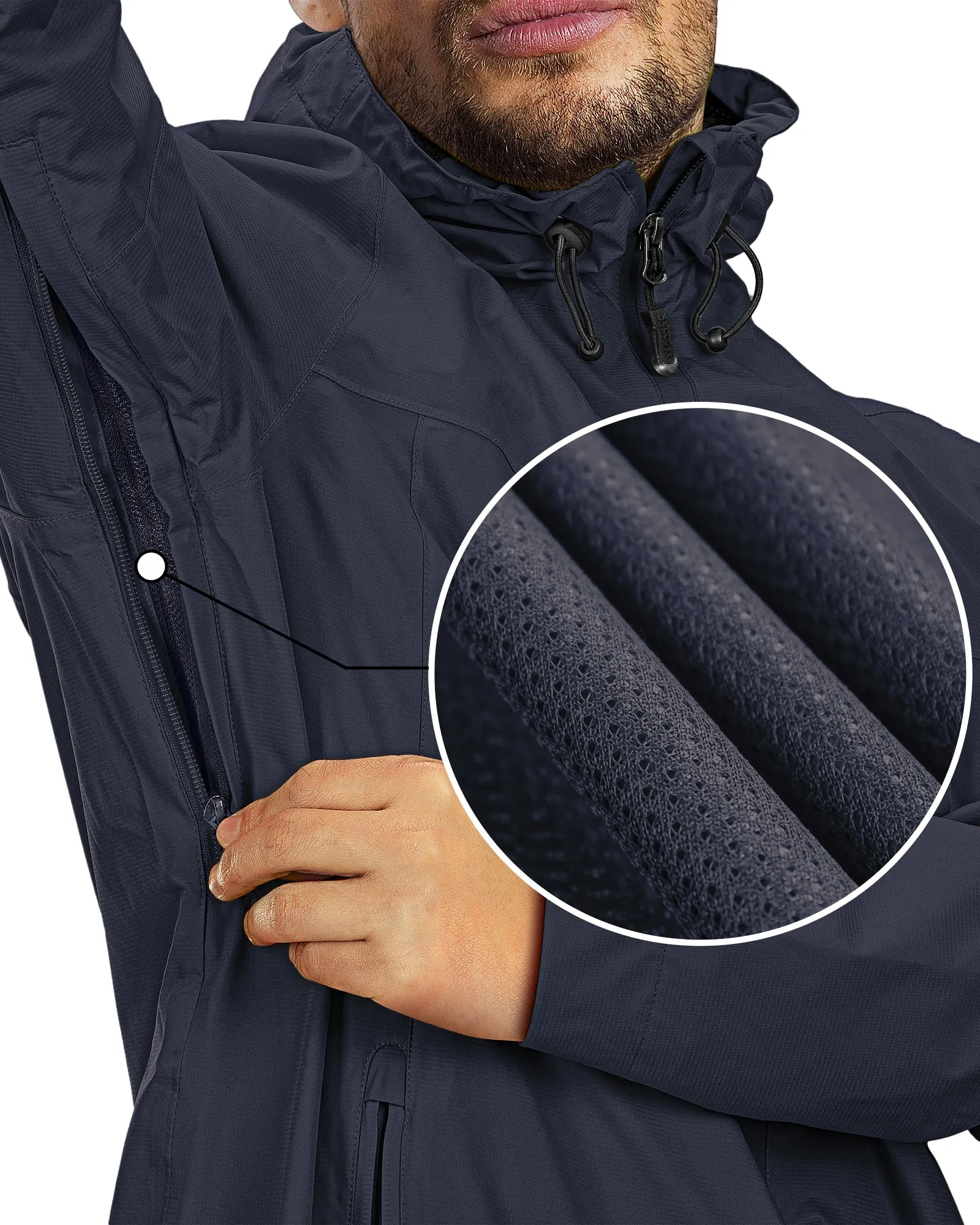 1.39 lbs 10000mm W/P Index 10000 Level Breathable Men's Packable Rain Jacket with 4 Multi Pockets