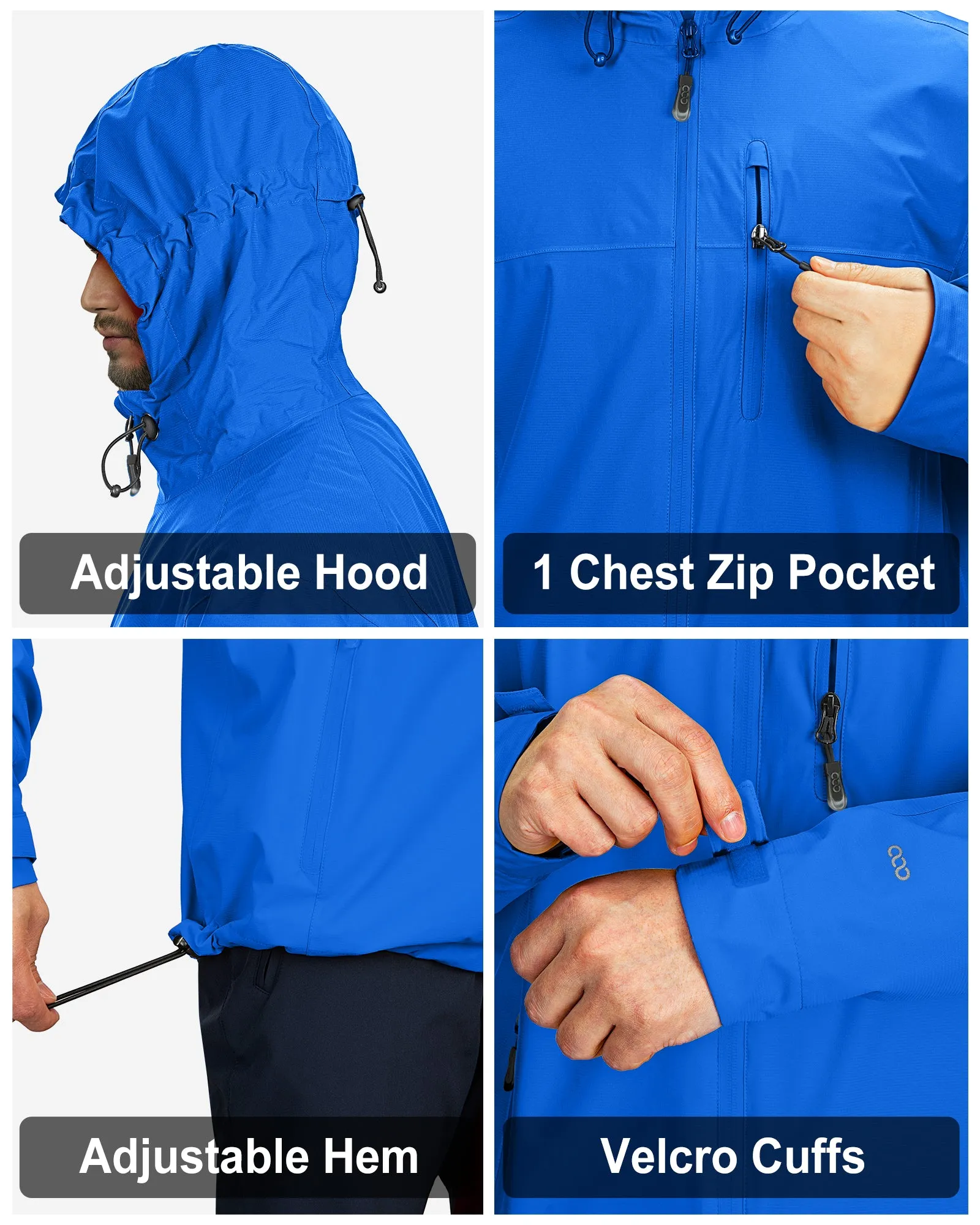 1.39 lbs 10000mm W/P Index 10000 Level Breathable Men's Packable Rain Jacket with 4 Multi Pockets