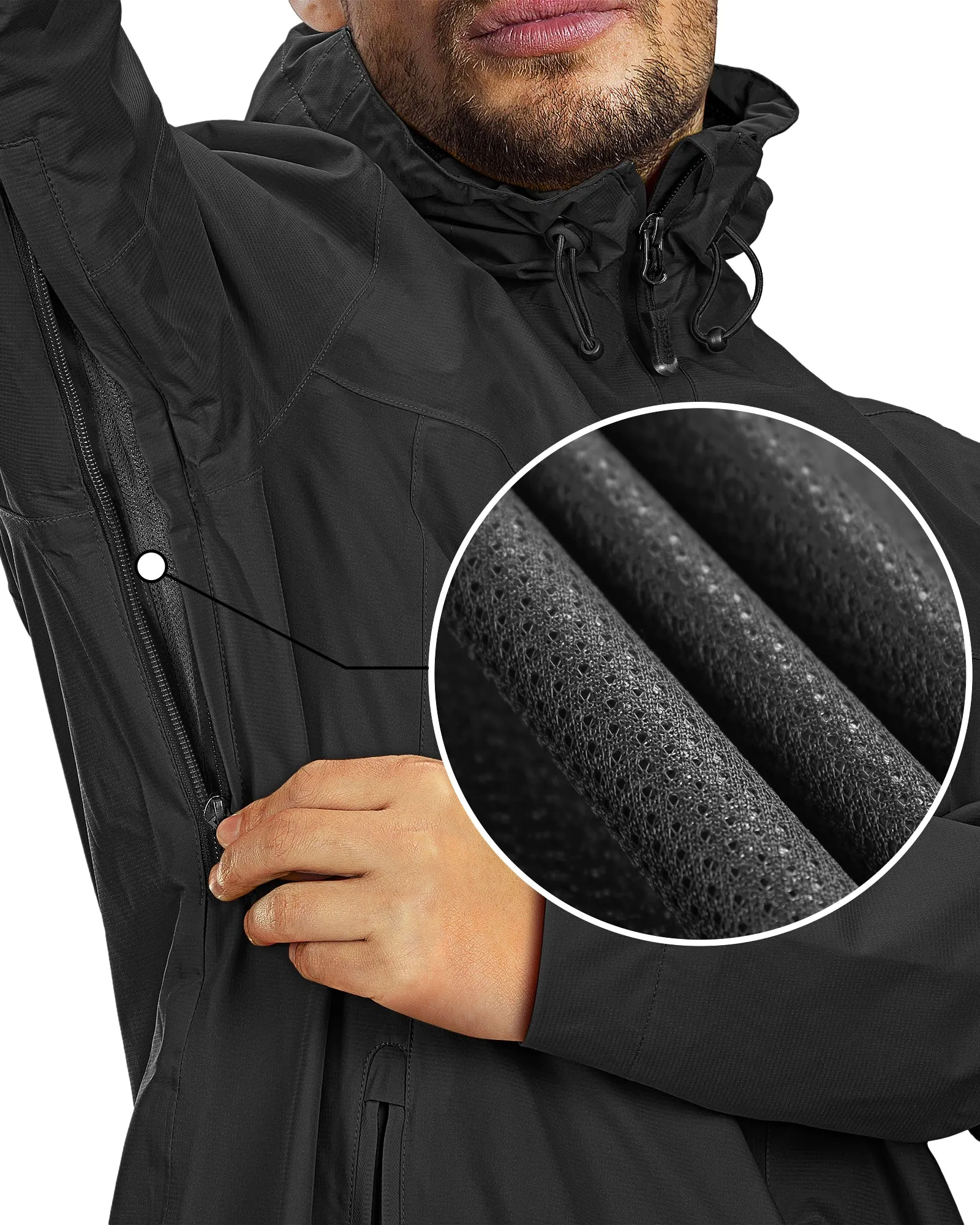 1.39 lbs 10000mm W/P Index 10000 Level Breathable Men's Packable Rain Jacket with 4 Multi Pockets