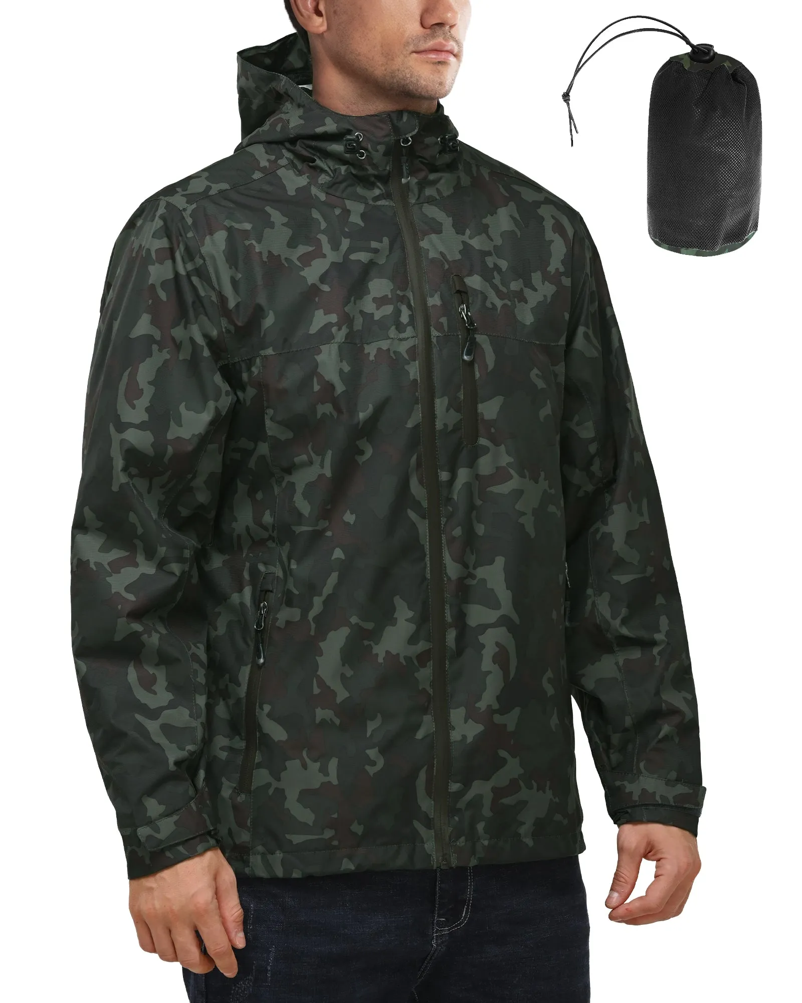 1.39 lbs 10000mm W/P Index 10000 Level Breathable Men's Packable Rain Jacket with 4 Multi Pockets