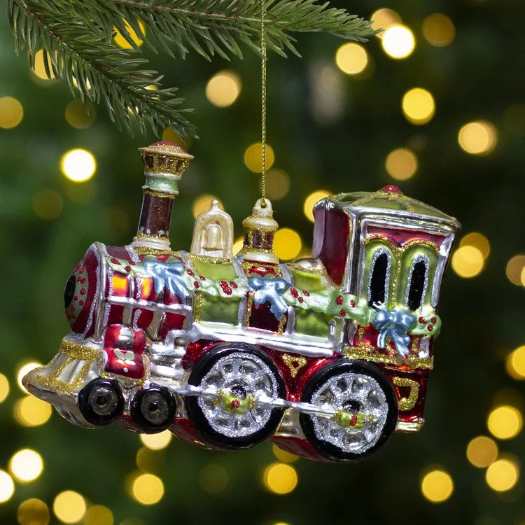 5.5" Red and Green Contemporary Train Christmas Ornament