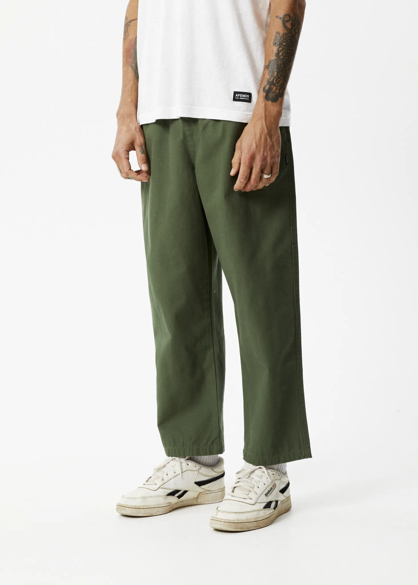 AFENDS Mens Ninety Eights - Baggy Elastic Waist Pants - Cypress