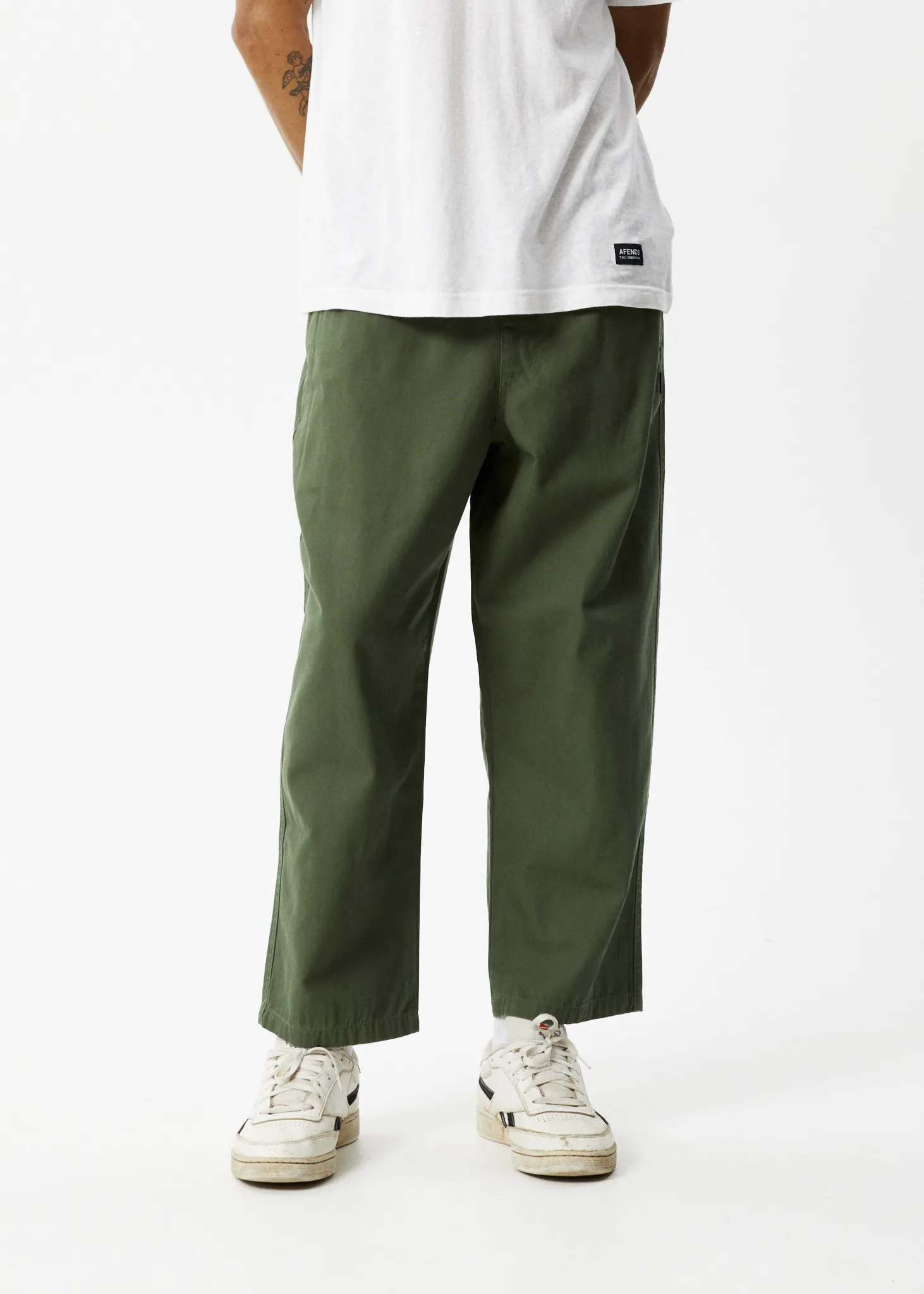 AFENDS Mens Ninety Eights - Baggy Elastic Waist Pants - Cypress