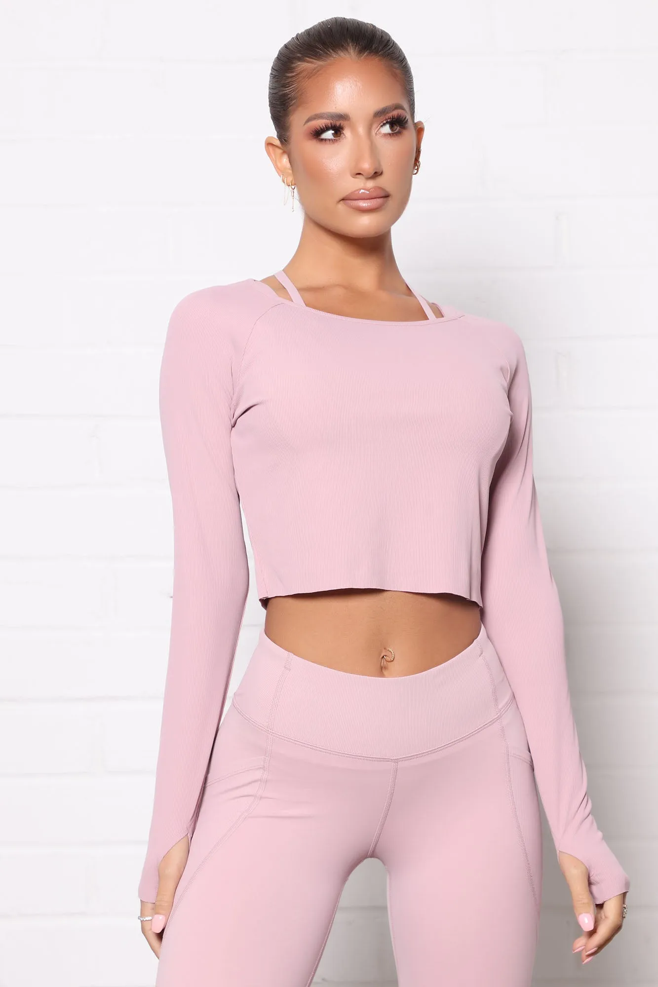 After Cardio Ribbed Active Long Sleeve Top - Mauve