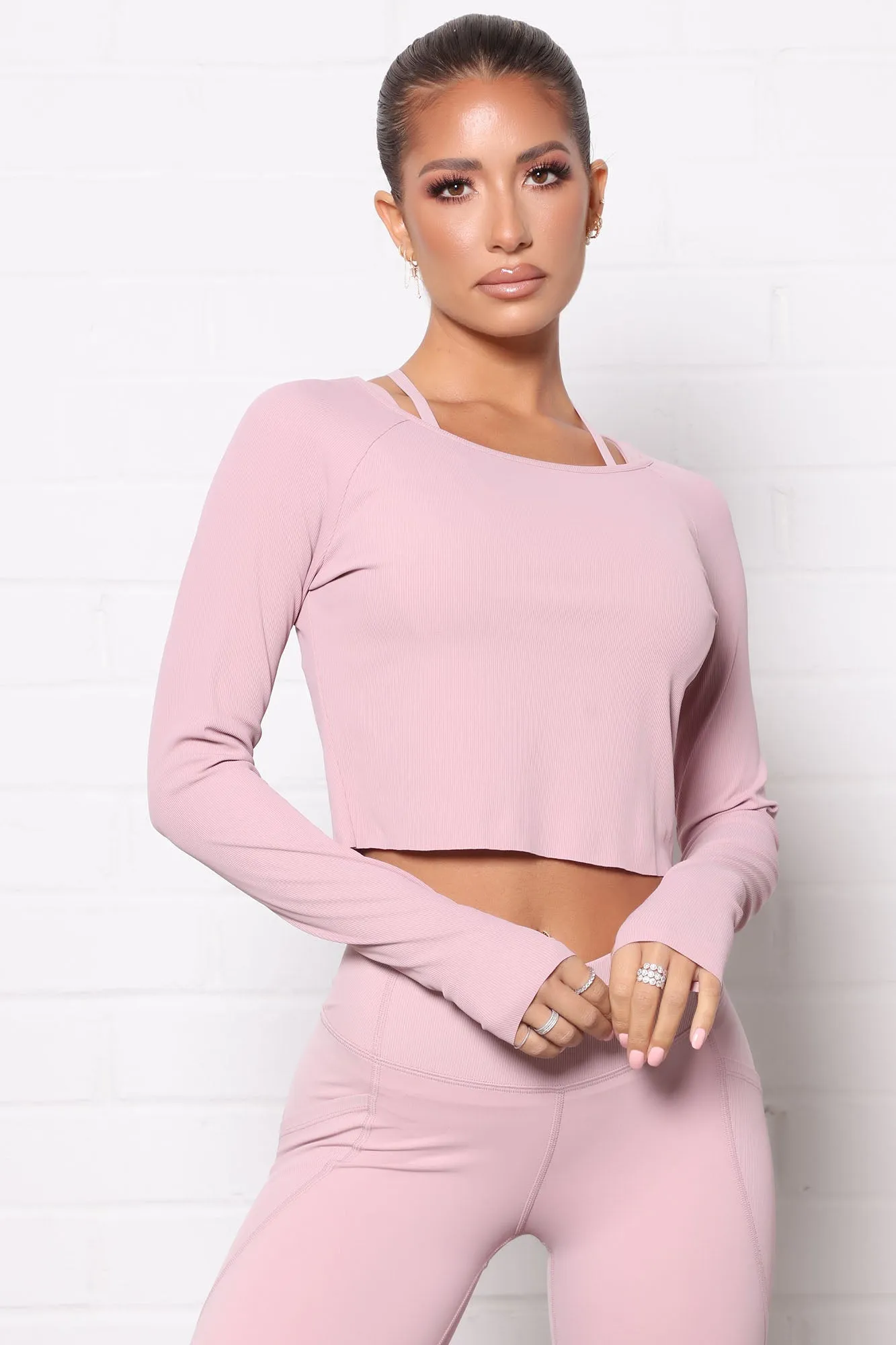 After Cardio Ribbed Active Long Sleeve Top - Mauve