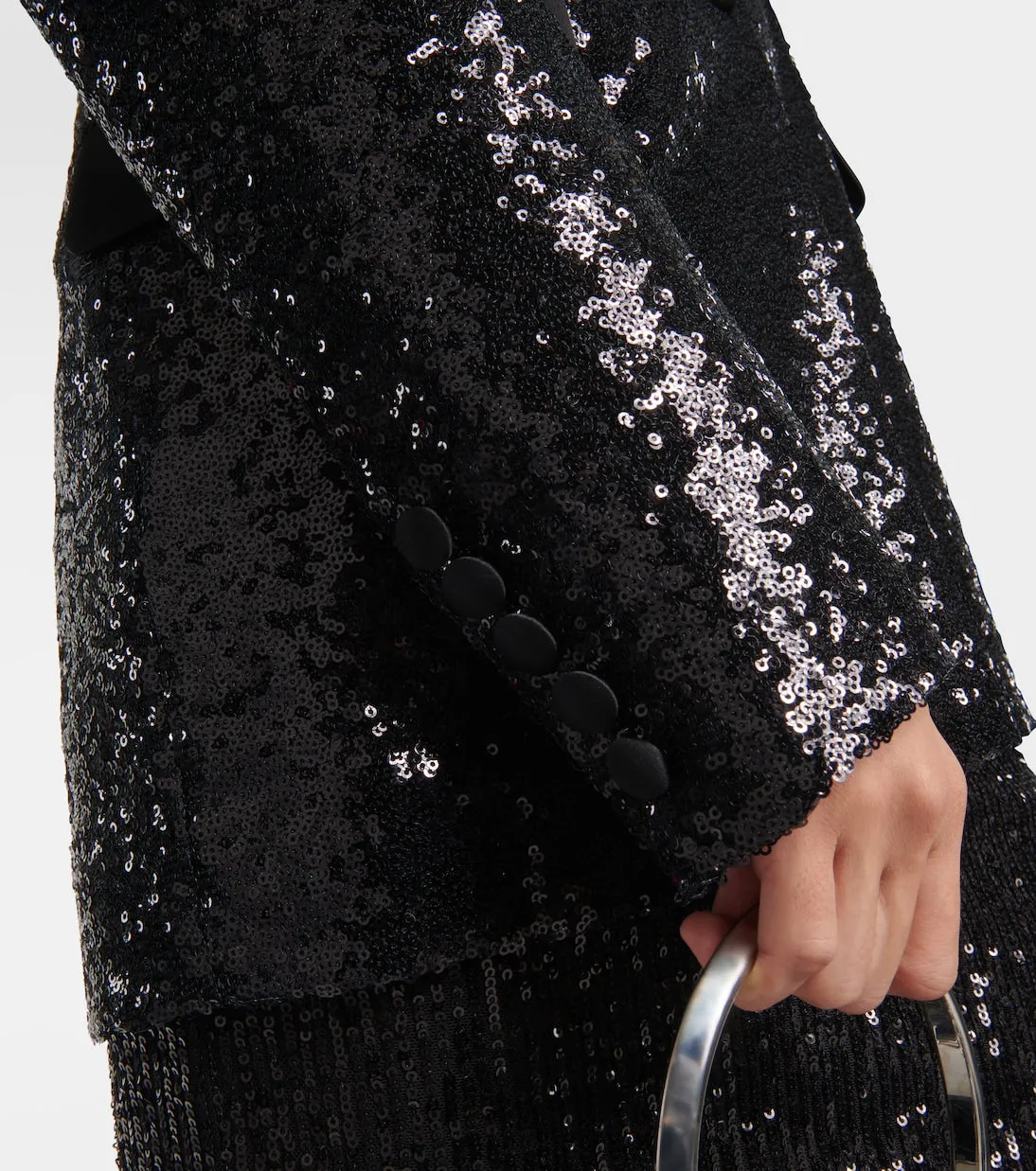 ALEXANDRA BLACK SEQUINED EMBELLISHED SATIN BLAZER