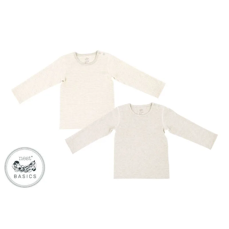 Basics Organic Cotton Ribbed Long Sleeve T-Shirt - 2 Pack