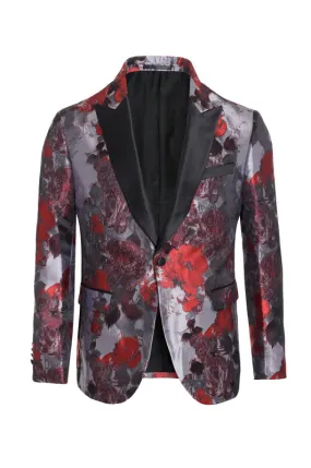 Blazer Satin floral design in Burgundy/-ilver