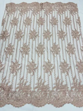 Blush Lace Fabric _ Embroidered Floral Flowers Lace on Mesh Fabric