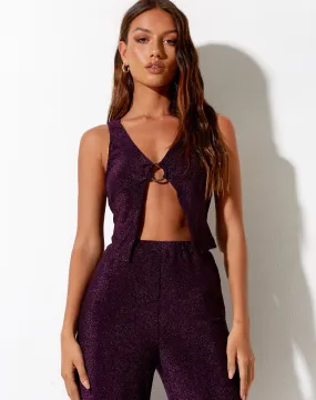 Dara Crop Top in Slinky Glitter Dark Purple