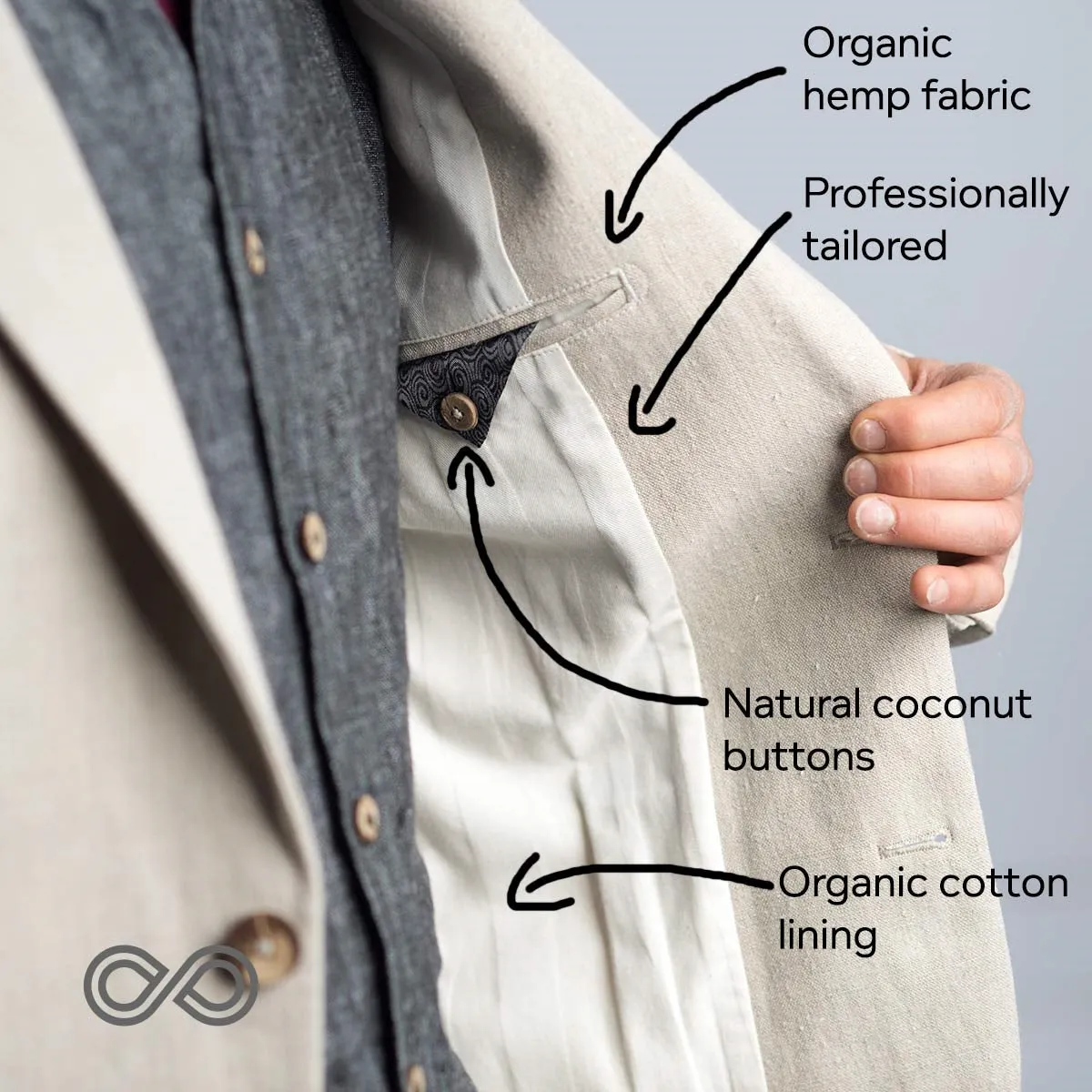 EMBARCADERO 100% Organic Hemp Blazer Jacket (Organic Cotton Lining, Coconut Buttons) (Biodegradable)