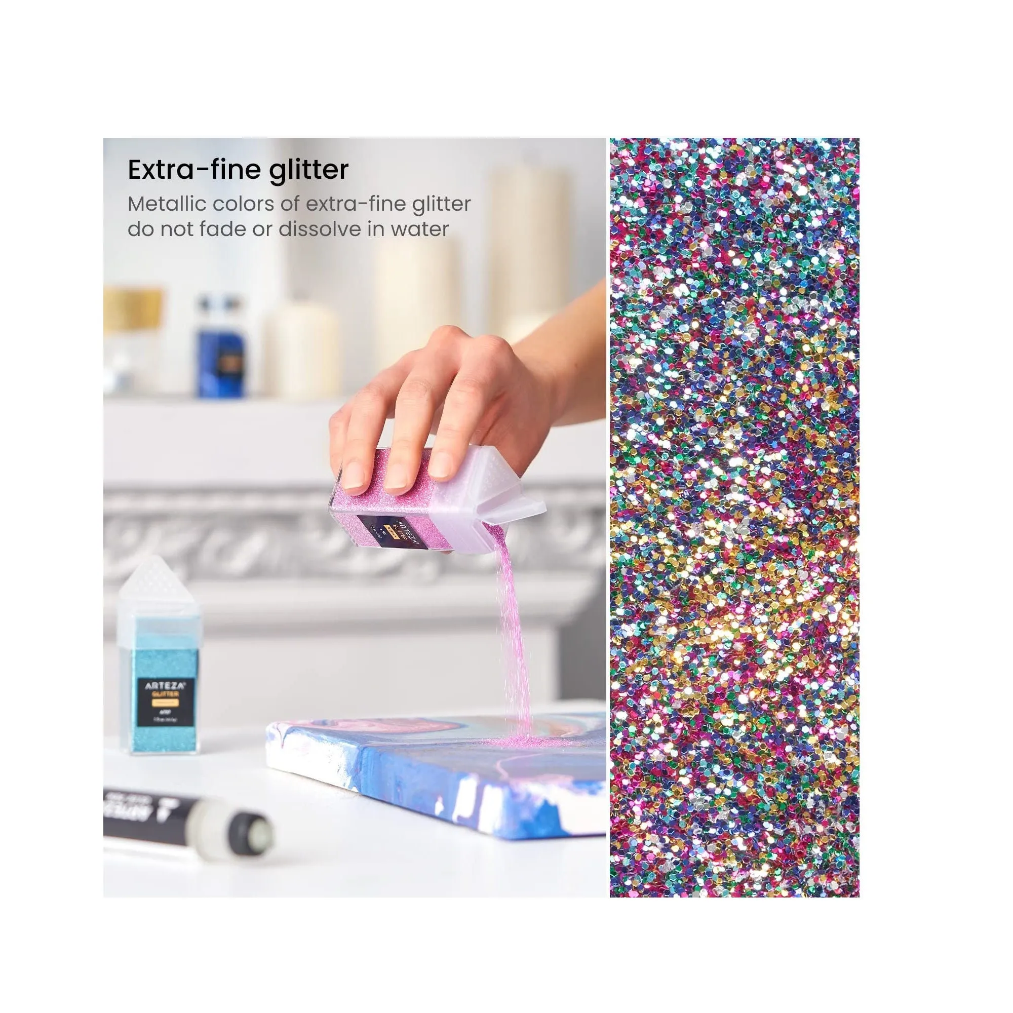 Fine Glitter | Set of 12 | Glitter for Resin |  Multicolor | 1.5oz Bottles