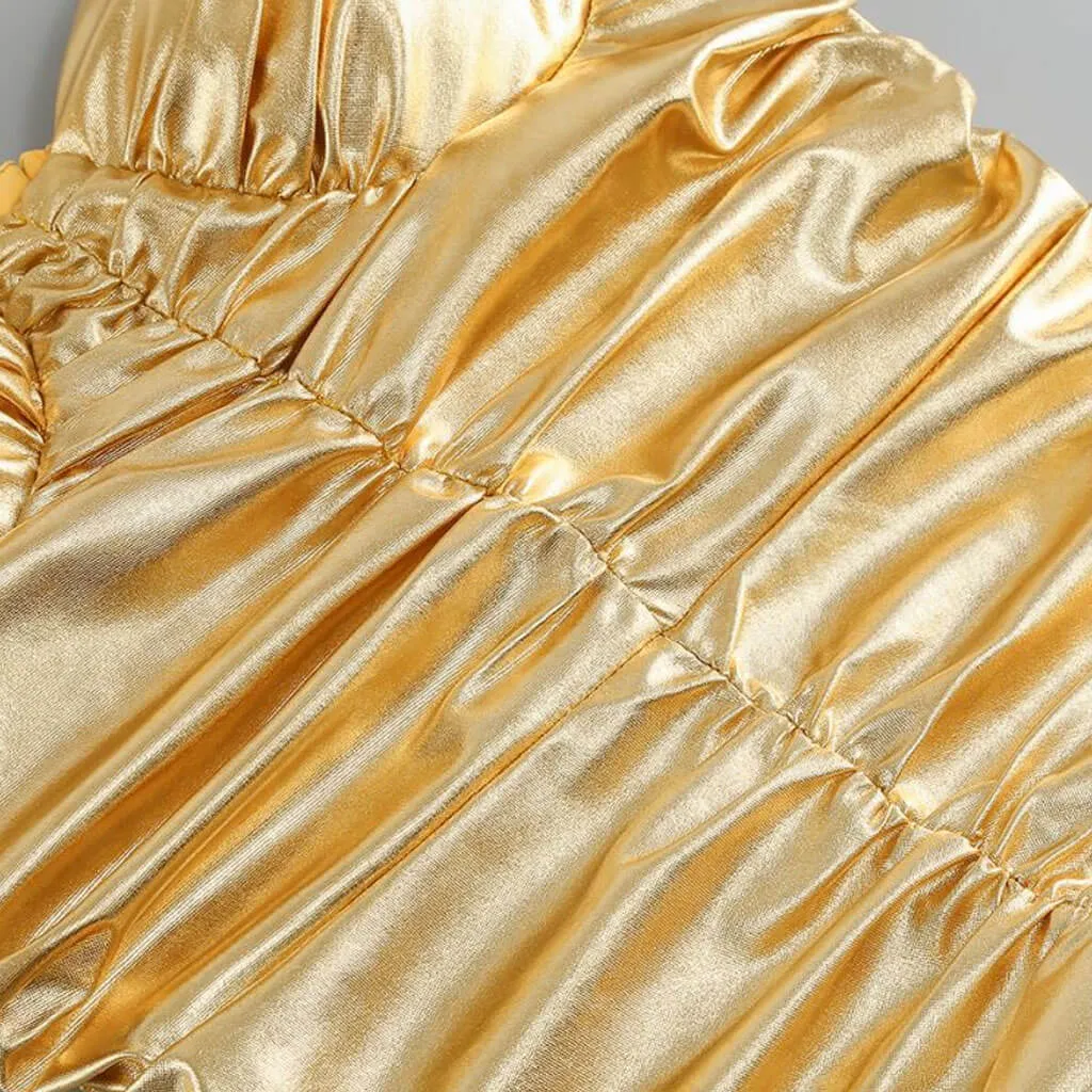 Gilded Metallic Effect Sweetheart Neck Ruched Cami Bodycon Mini Party Dress