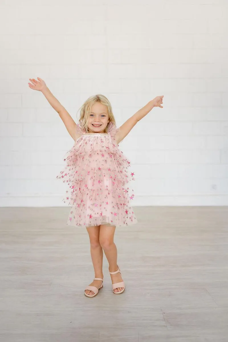 Girl Dresses | Fur Layered Dress - Pink Star | Petite Hailey