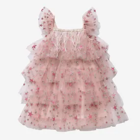 Girl Dresses | Fur Layered Dress - Pink Star | Petite Hailey