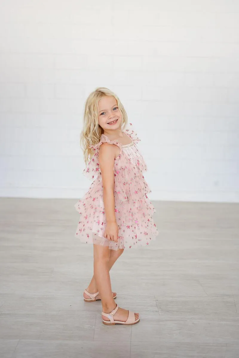 Girl Dresses | Fur Layered Dress - Pink Star | Petite Hailey