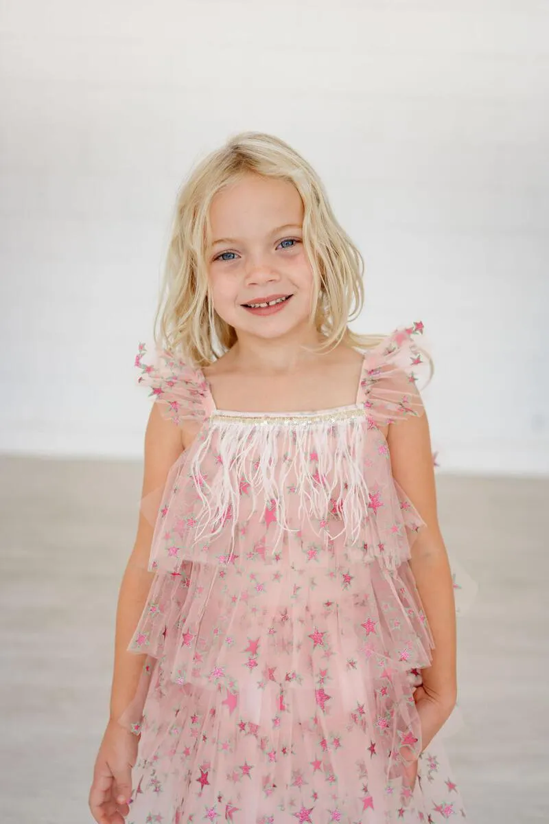 Girl Dresses | Fur Layered Dress - Pink Star | Petite Hailey