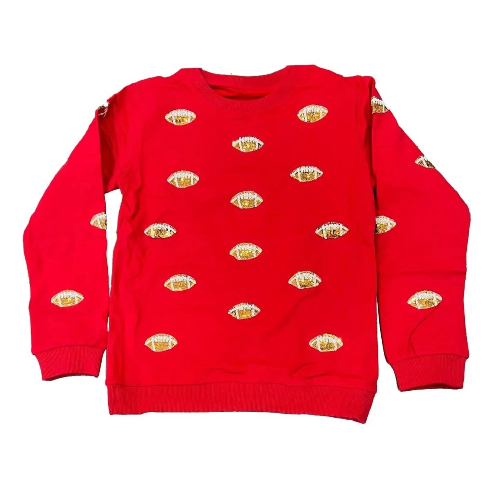 Girl's Glitter Football Crewneck