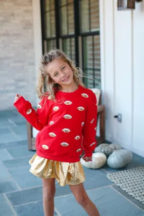 Girl's Glitter Football Crewneck