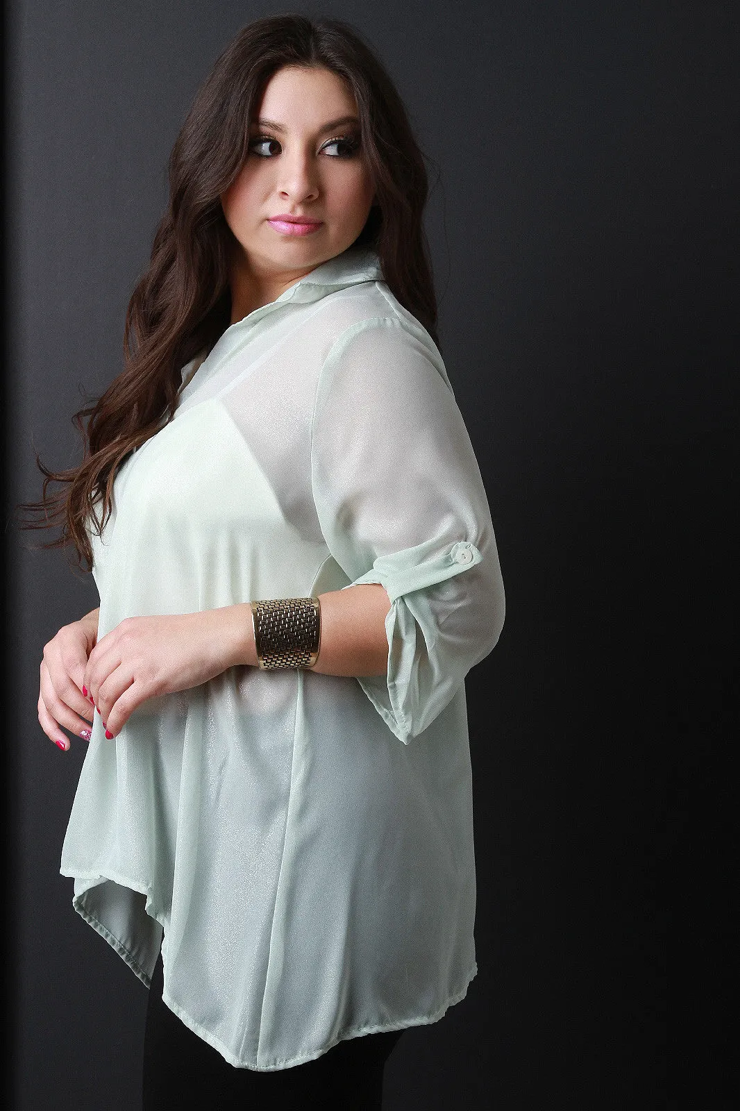 Glitter Chiffon Collared Top