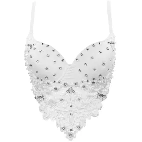 Glitter Diamonds Pretty White Lace Clubwear Halter Top