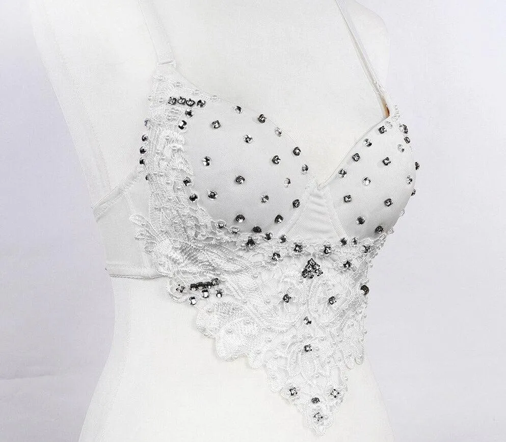 Glitter Diamonds Pretty White Lace Clubwear Halter Top