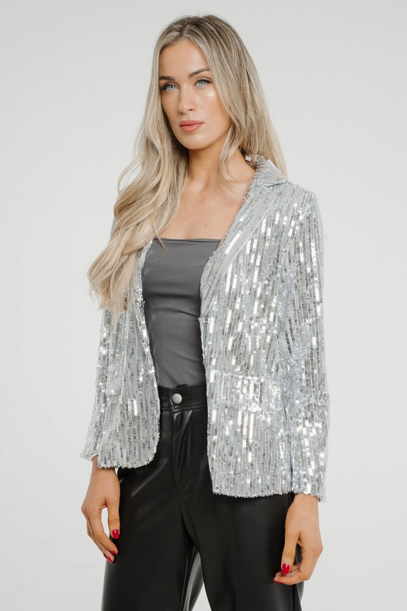 Jane Sequin Blazer In Silver