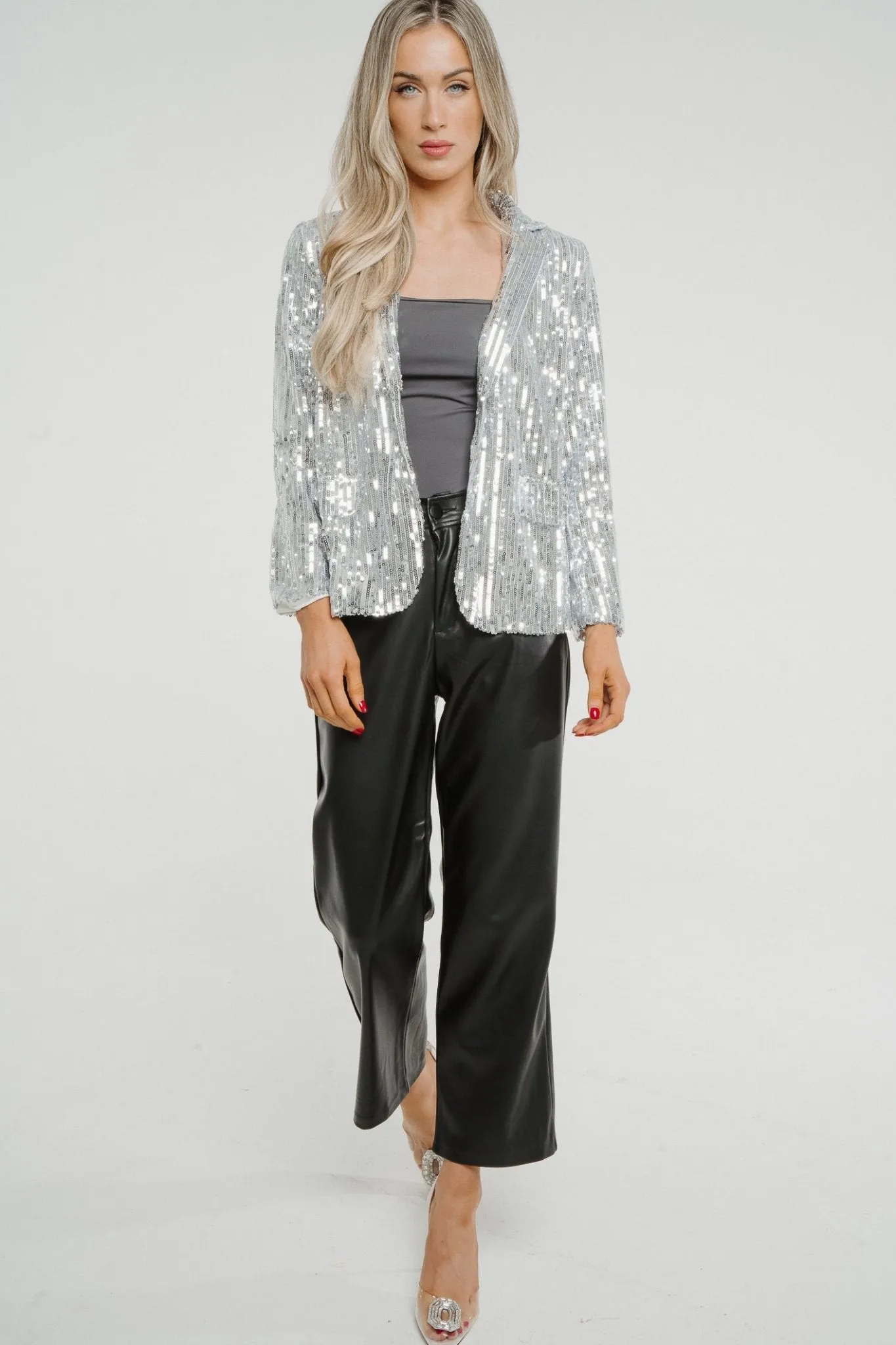 Jane Sequin Blazer In Silver