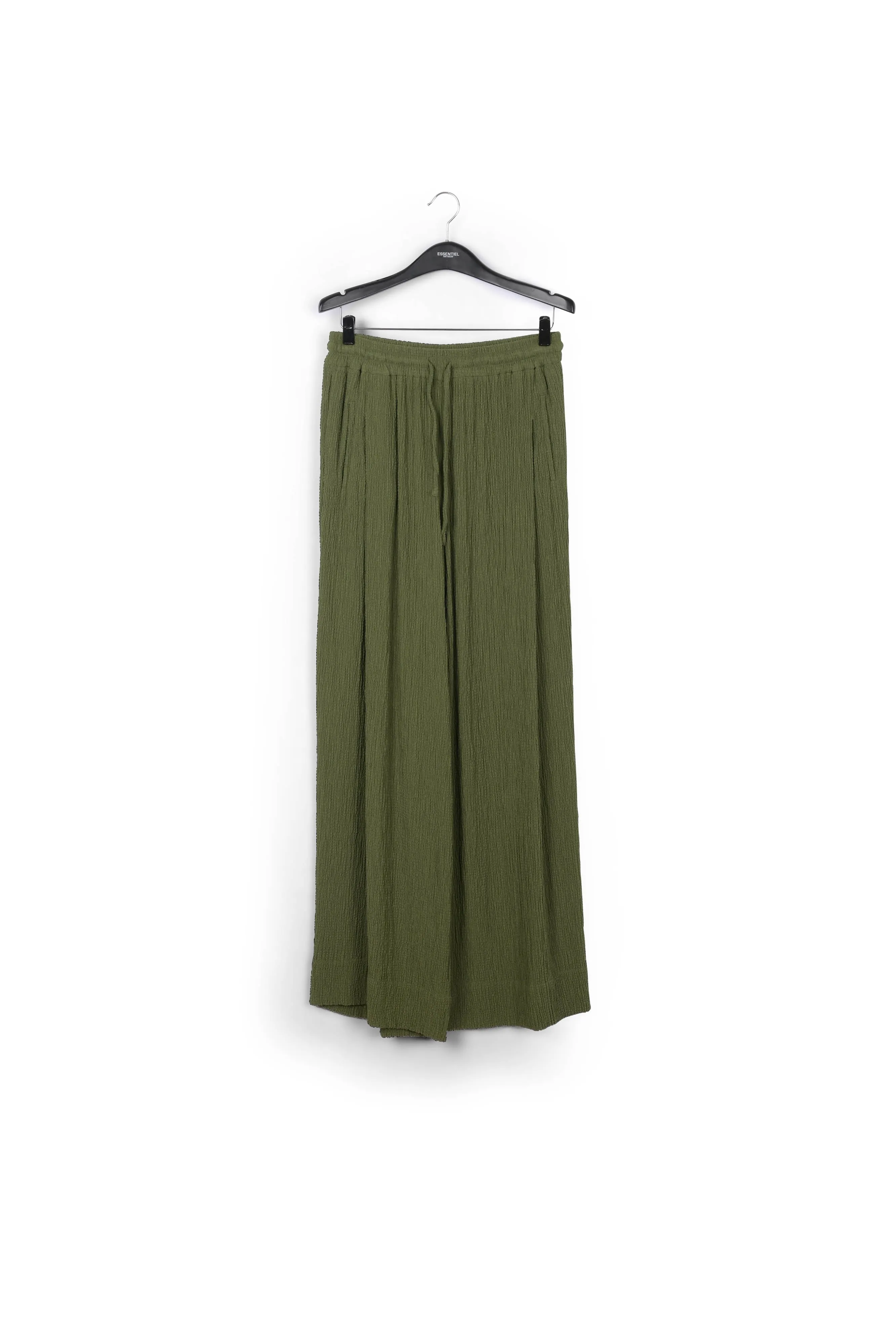 Khaki wide-leg seersucker pants