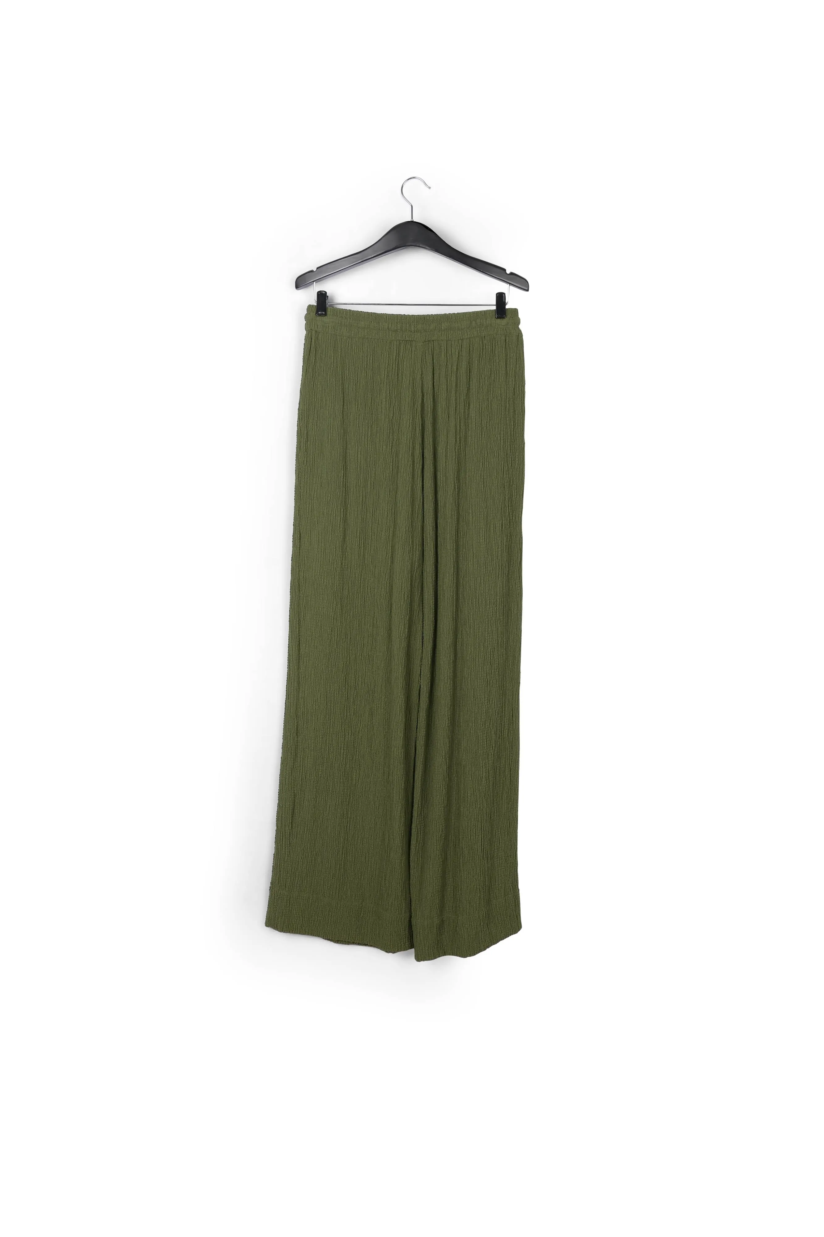 Khaki wide-leg seersucker pants