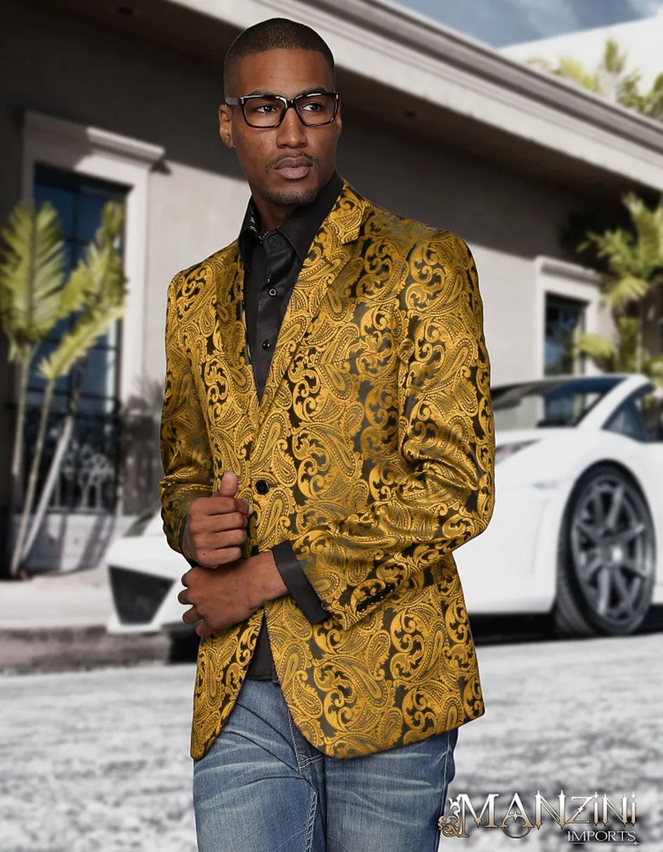 Mens Black & Gold Paisley Party Blazer