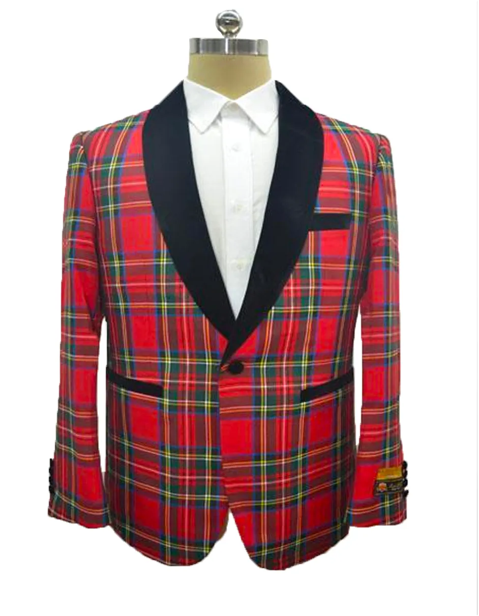 Mens Tartan Christmas Plaid Holiday Blazer in Red