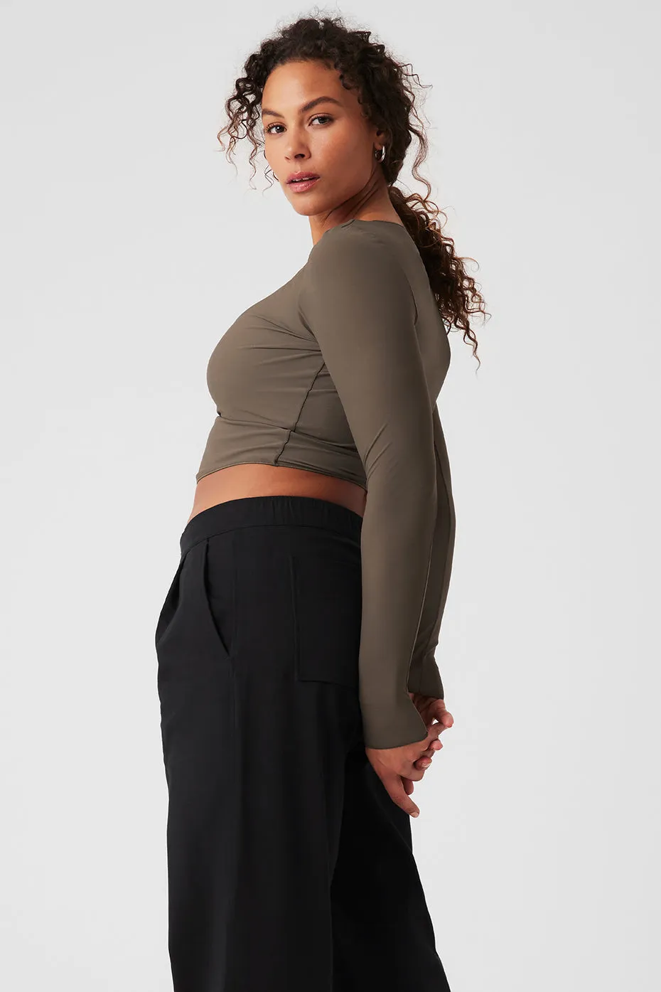 Mesh Sheer Illusion Long Sleeve - Olive Tree