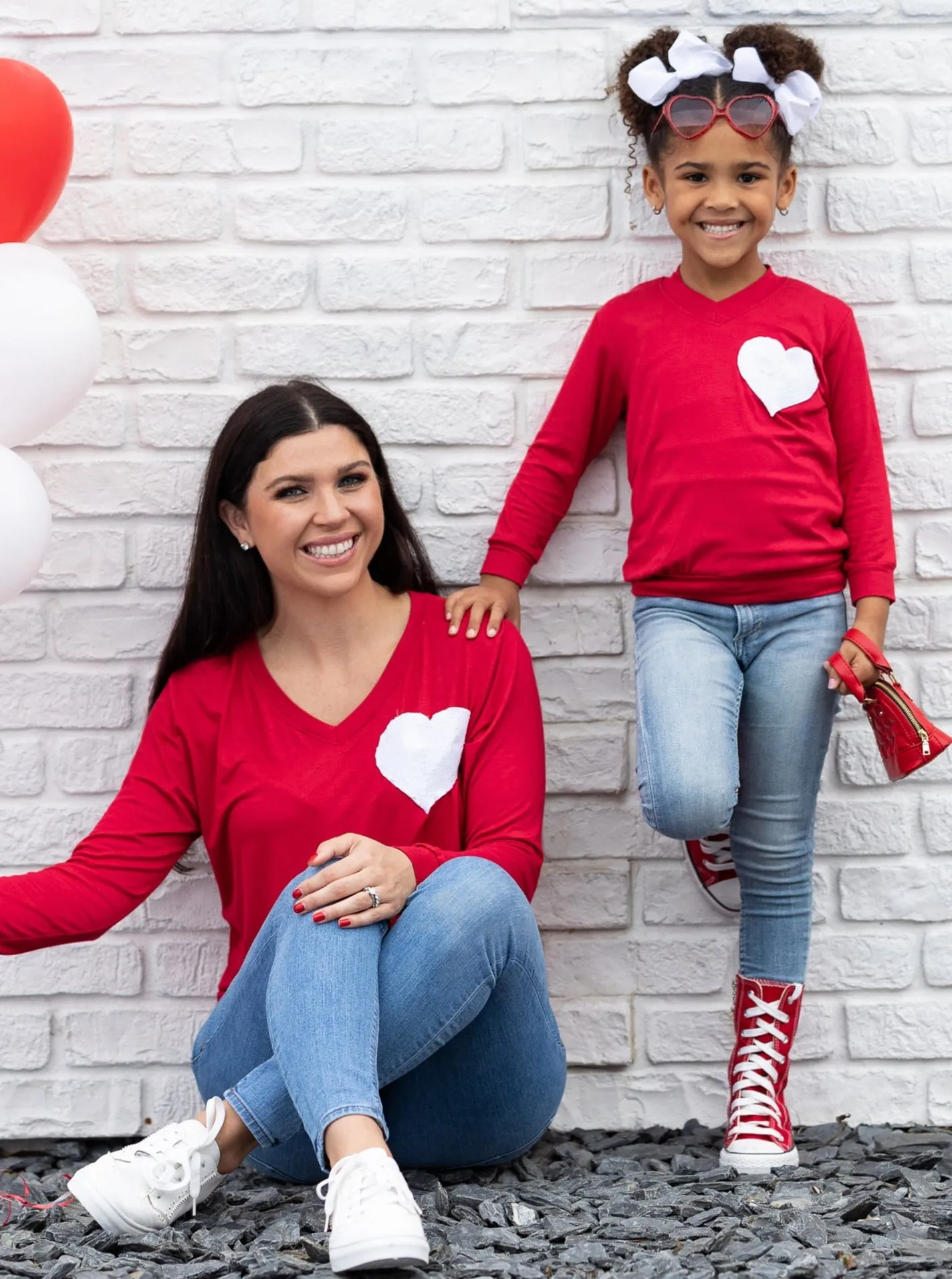 Mommy and Me Glitter Heart Red Top