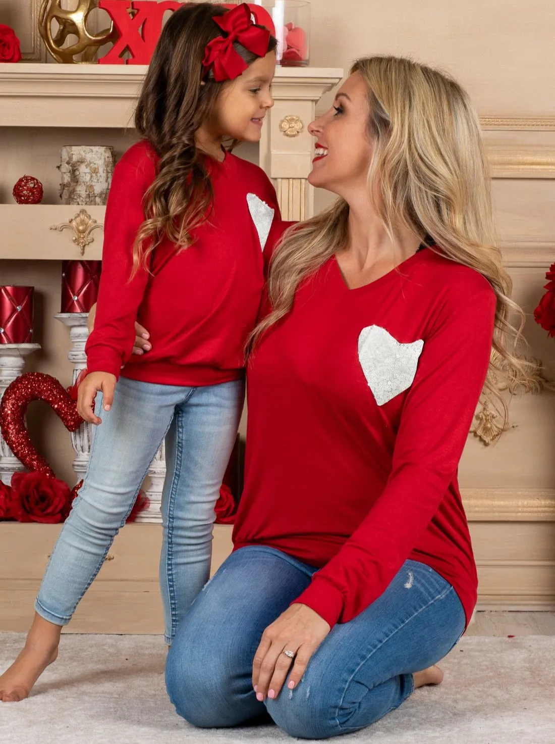 Mommy and Me Glitter Heart Red Top