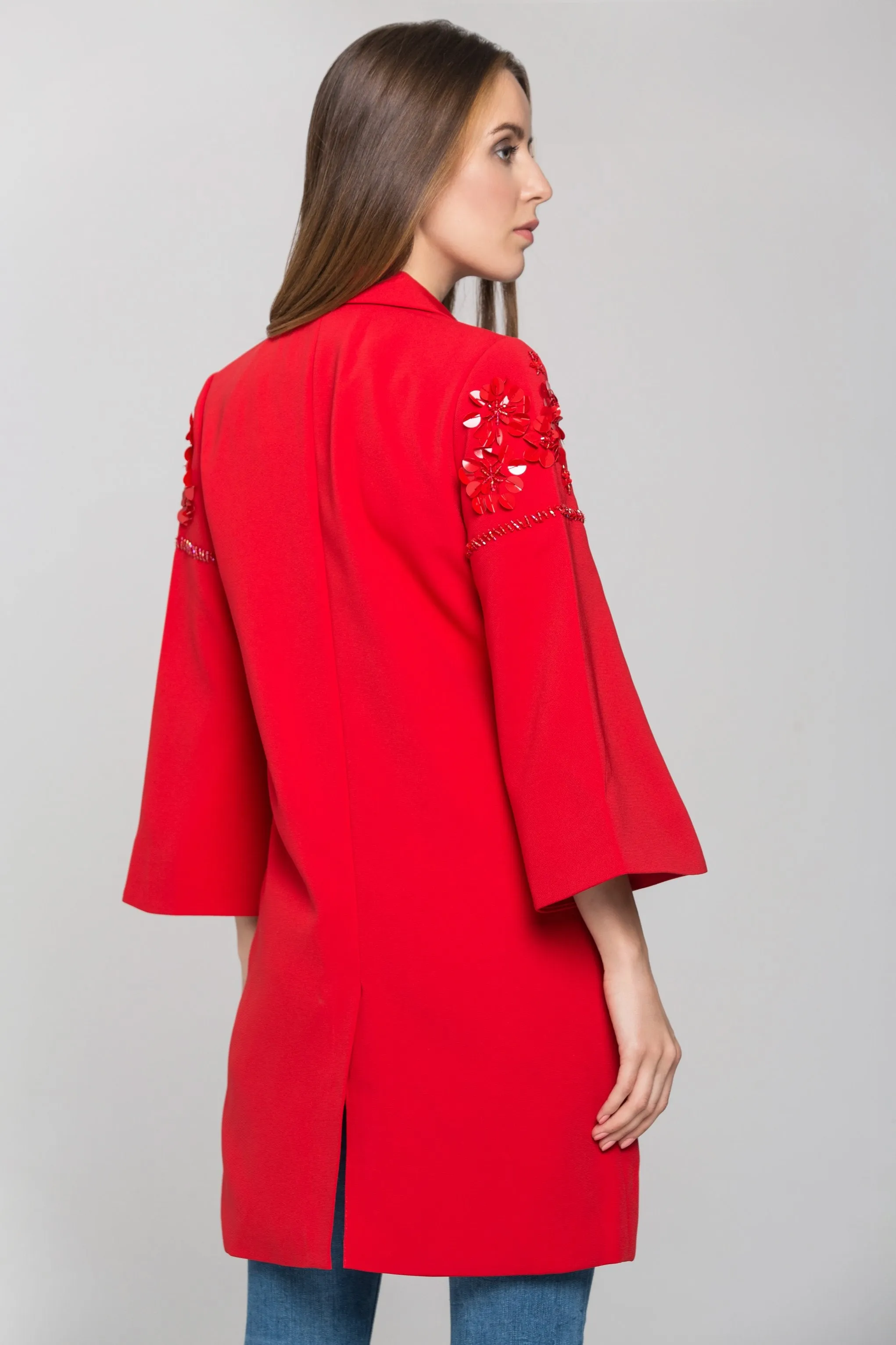 Red Flower Shoulder Long Blazer