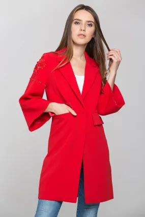 Red Flower Shoulder Long Blazer