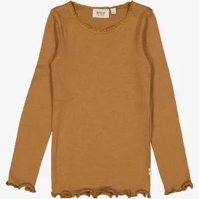 Rib T-Shirt Lace LS - caramel