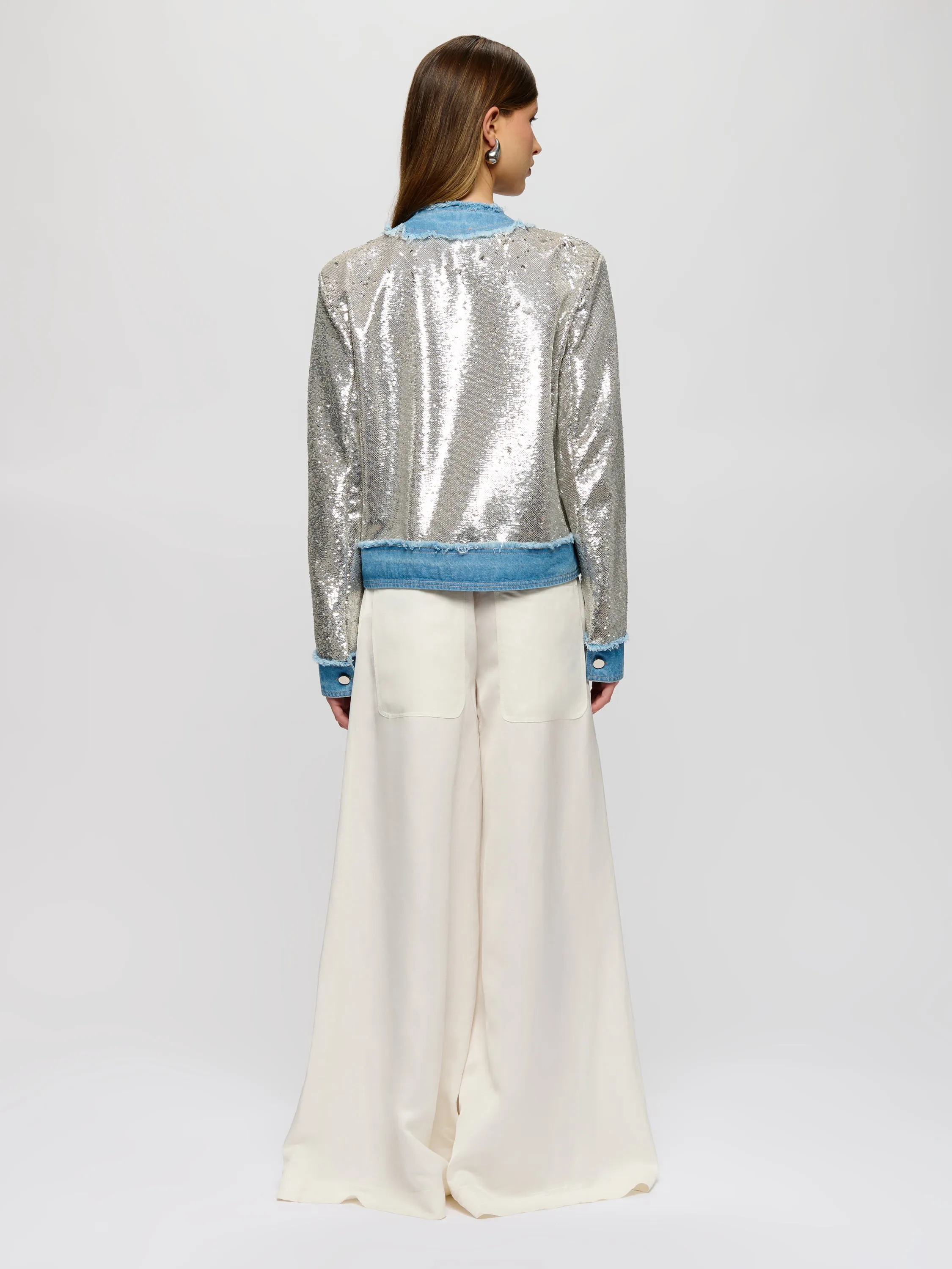 Sequin Jacket With Denim Trim