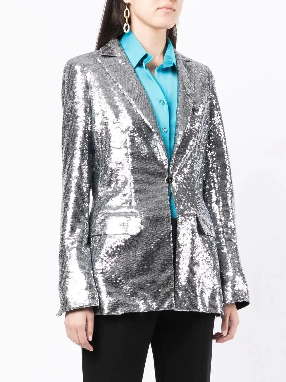 Silver Sequin-Embellished Blazer