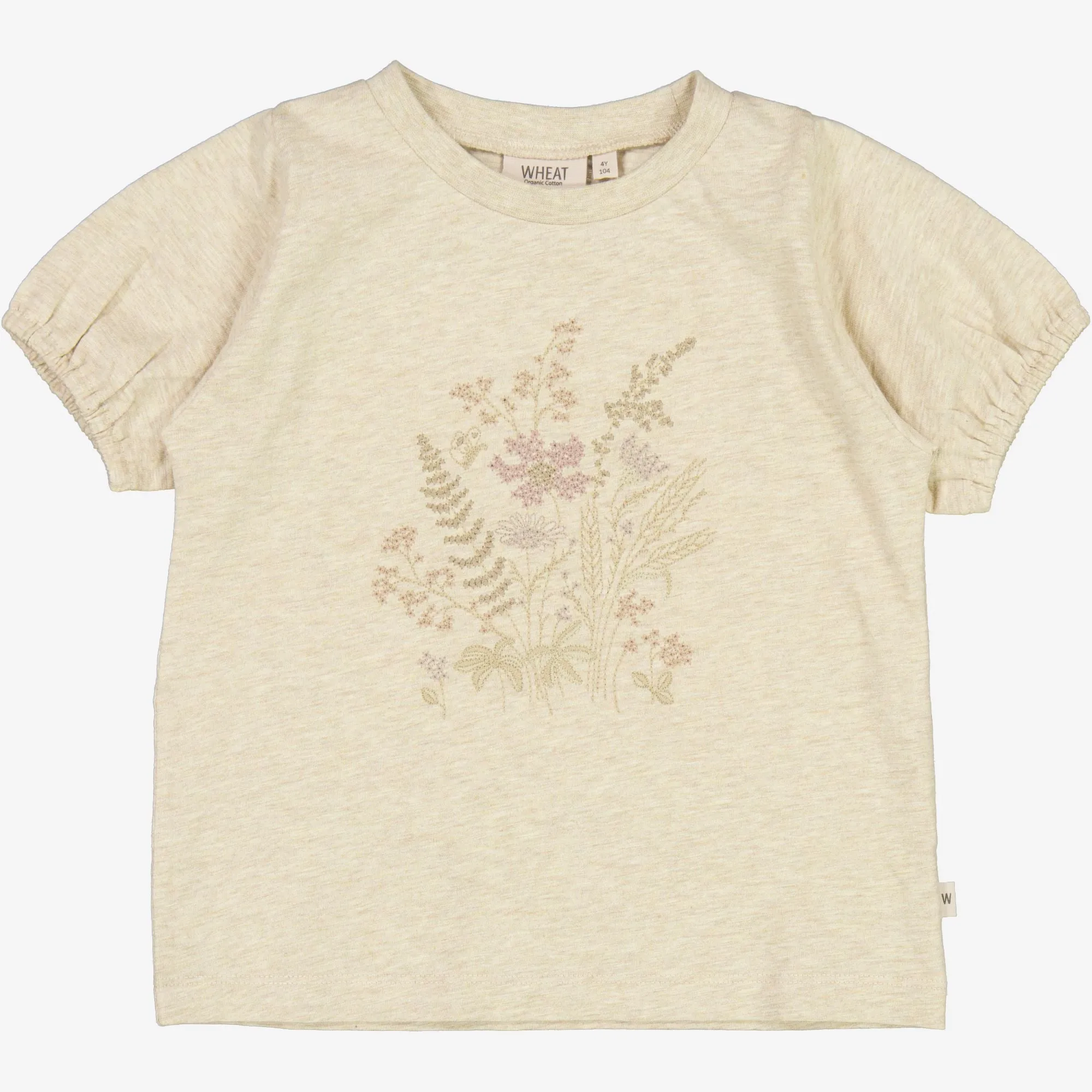 T-Shirt Flower Embroidery - buttermilk melange