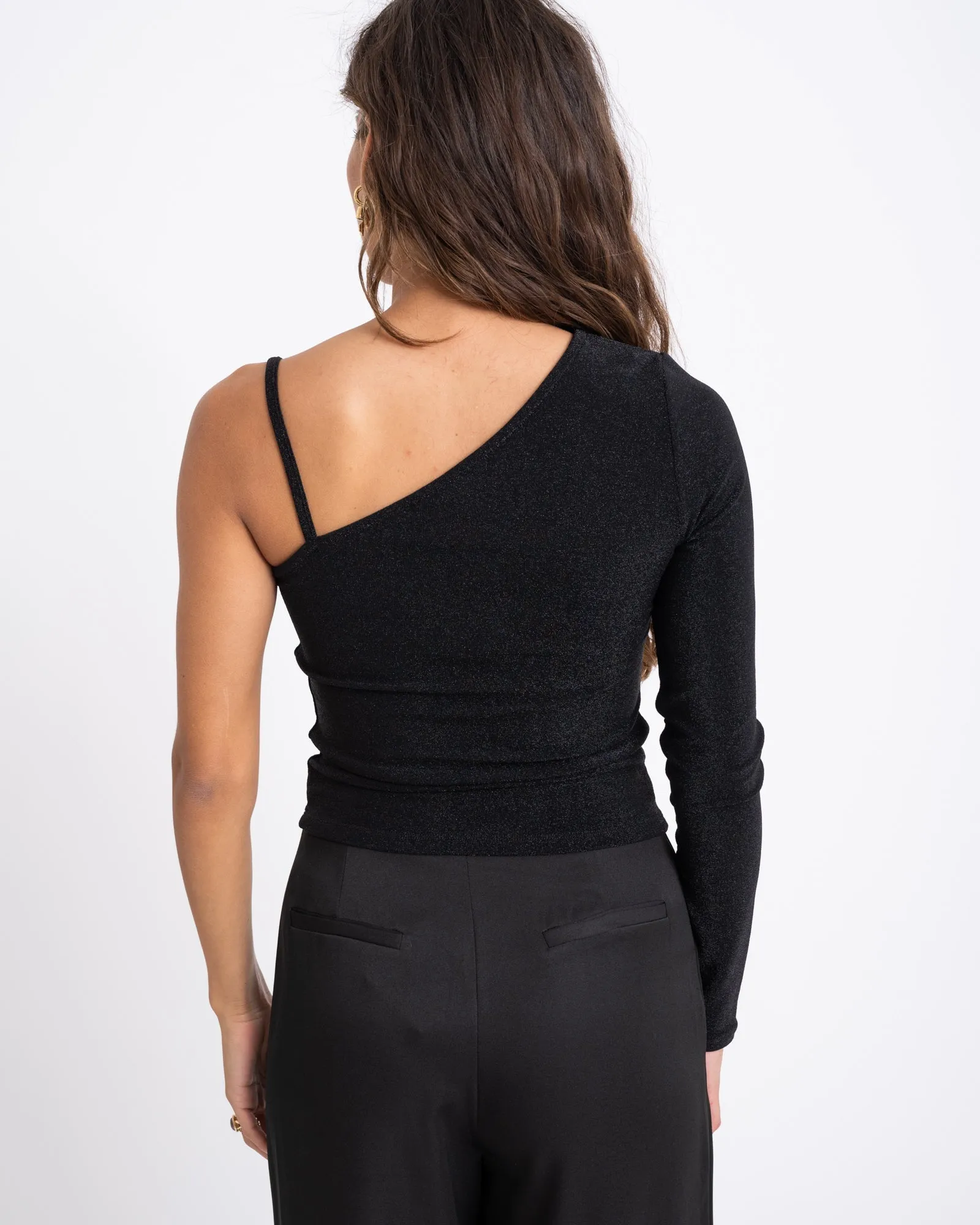 TILTIL Yara One Shoulder Black Glitter Top