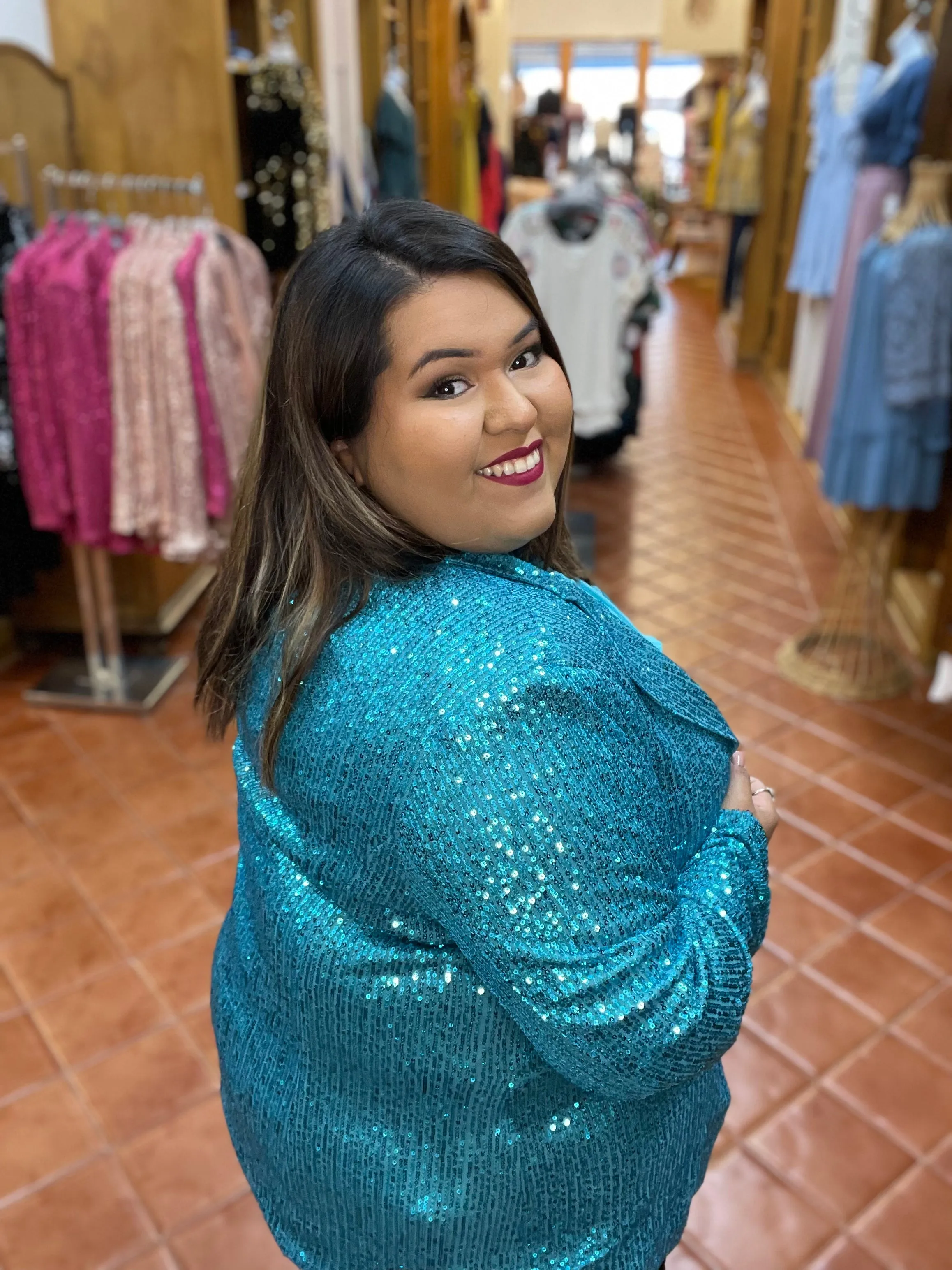 Turquoise Sequin Blazer