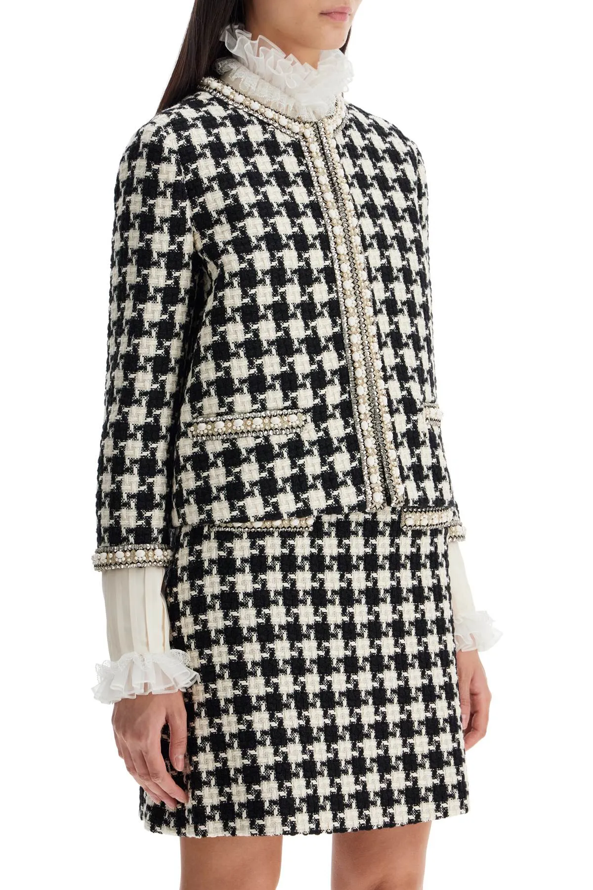 Valentino Garavani Embroidered Jacket In Damier Light Tweed