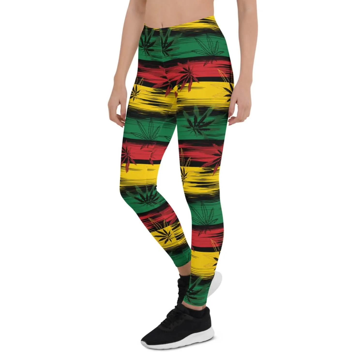 Vibrant Reggae & Cannabis-Themed Women's Performance Leggings