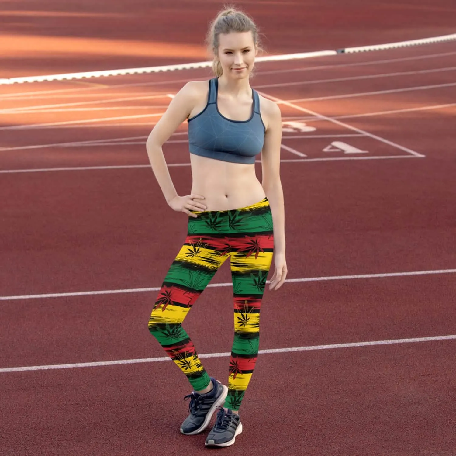 Vibrant Reggae & Cannabis-Themed Women's Performance Leggings