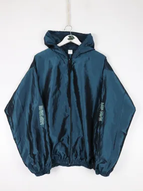 Vintage Surf Style Windbreaker Mens XL Blue Iridescent Hooded