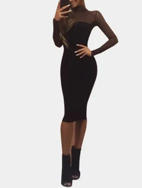 Wholesale Black Crew Neck Long Sleeve Plain Dresses