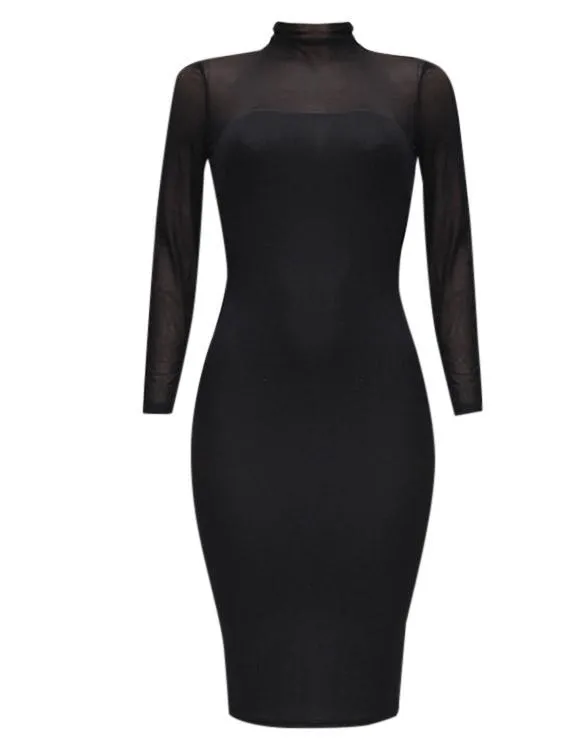 Wholesale Black Crew Neck Long Sleeve Plain Dresses