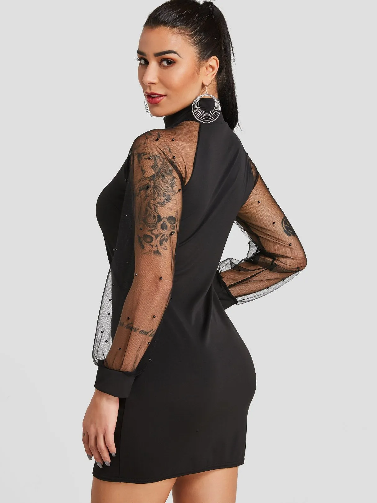 Wholesale Black Long Sleeve See Through Bodycon Dresses